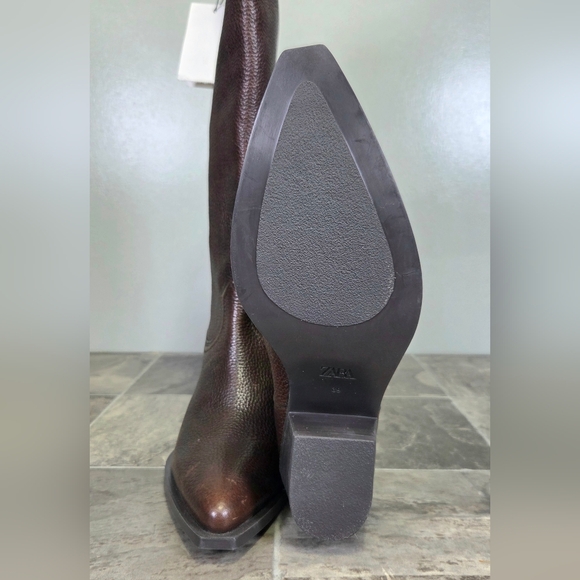 NEW ZARA TEXTURED LEATHER KNEE HIGH WESTERN BOOTS. - Picture 11 of 16